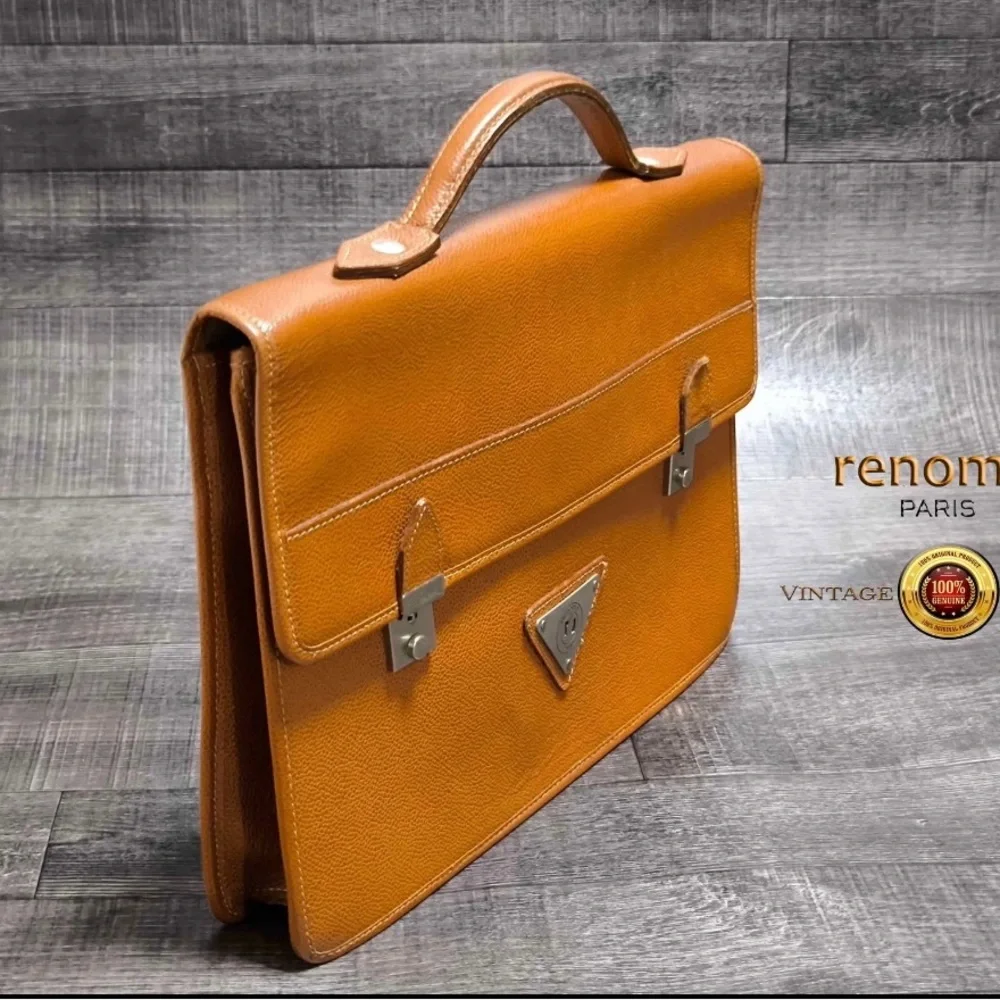 New Vintage Renoma Paris Maroquinerie Brown Leather Messenger Bag Briefcase - Picture 2 of 10